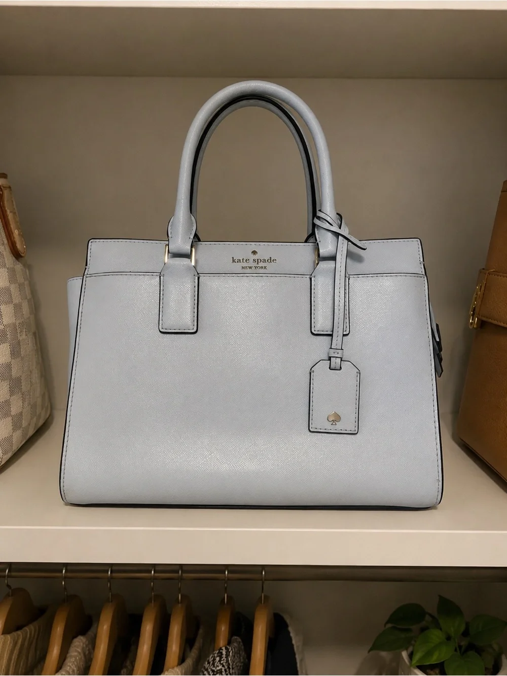 EUC Kate Spade Pale Lavender Saffiano Leather Structured Tote Bag